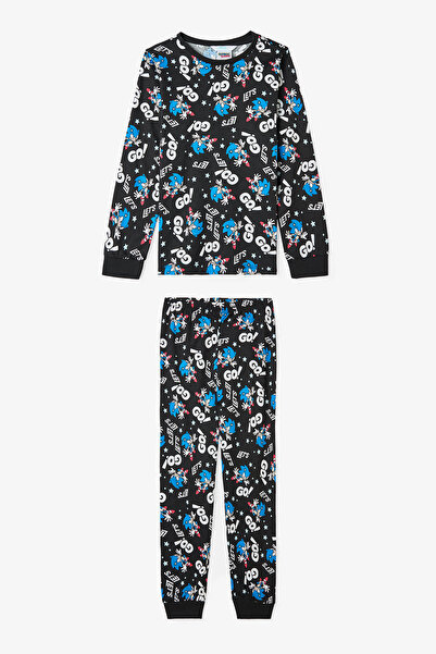 Penti Schwarzes Sonic-Pyjama-Set aus Baumwolle mit langen Ärmeln für Jungen