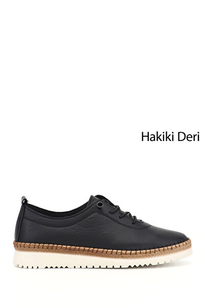 GÖNDERİ(R) Women's Black Lace-Up Genuine Leather Comfort Shoes