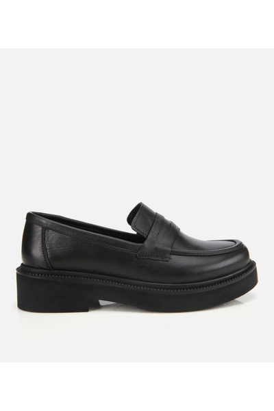 Hotiç Women's Leather Black Thick Soled Classic Loafer
