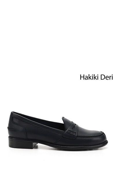 GÖNDERİ(R) Women/Girls Navy Blue Antique Genuine Leather Loafer Shoes