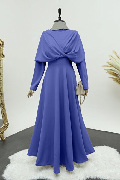 Modamorfo Cross-Front Double Layered Judge Collar Crepe Dress -Indigo