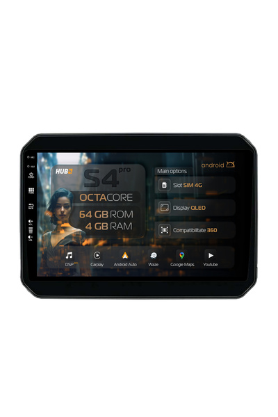 HUB64 Navigatie Android Suzuki Ignis (2016+), 9 inch, 4GB RAM, CarPlay si And...