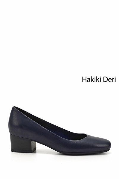 GÖNDERİ(R) Navy Blue Antique Gön Genuine Leather Round Toe Short Thick Heeled...
