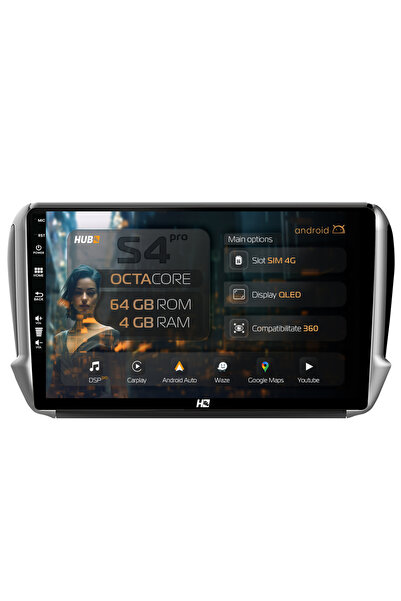 HUB64 Navigație Android Peugeot 208/2008 (2012+), 10.1 inch, 4GB RAM, CarPlay...