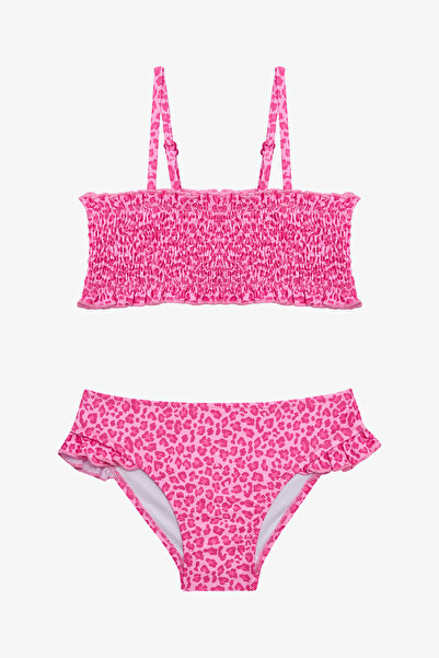 Penti Kız Çocuk Mini Leopar Desenli Fırfırlı Bandeau Bikini Takımı