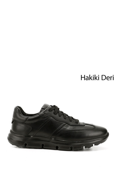 GÖNDERİ(R) Men's Black Lace-Up Genuine Leather Sneakers