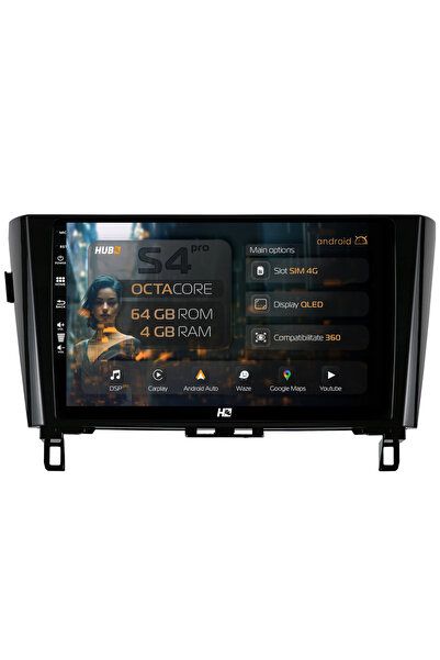 HUB64 Navigatie Android Nissan Qashqai / X-Trail (2013+), 10.1 inch, 4GB RAM,...