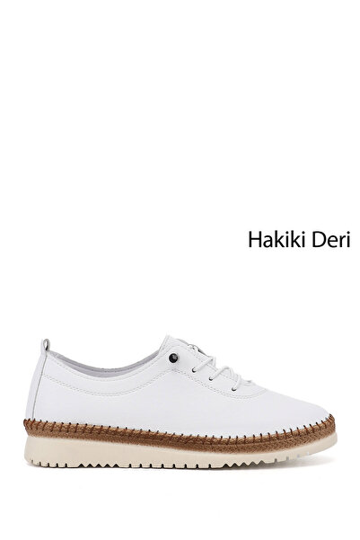 GÖNDERİ(R) Women's White Lace-Up Genuine Leather Comfort Shoes