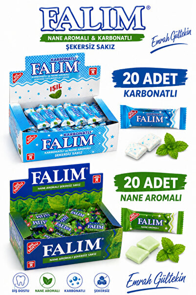 Emrah Gültekin Falım Şekersiz Sakız 40 Adet (20 Karbonatlı + 20 Nane Aromalı)...