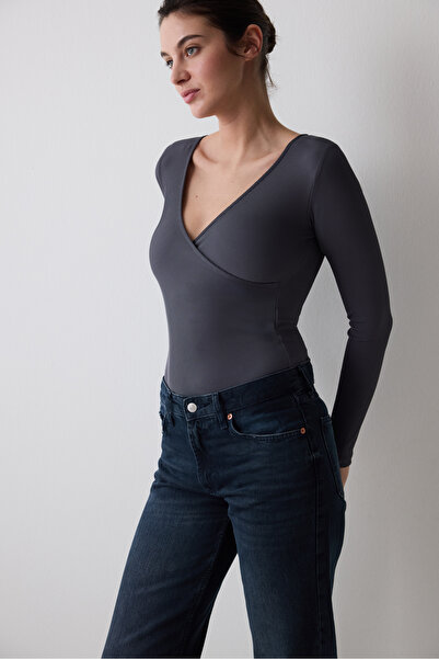 Penti Antrasit Yaka Detay Uzun Kollu Bodysuit