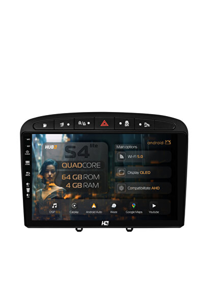 HUB64 Navigație Android Peugeot 308/408 (2008-2013), 9 inch, 4GB RAM, CarPlay...