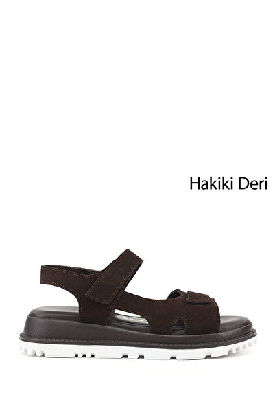 GÖNDERİ(R) Kadın Kahve Süet Cırt Bantlı Hakiki Deri Sandalet