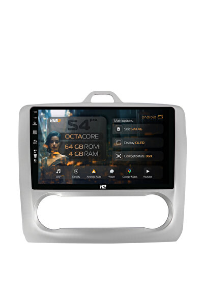 HUB64 Navigatie Android Ford Focus MK2 (2004-2011) Clima Automata, 9 inch, 4G...