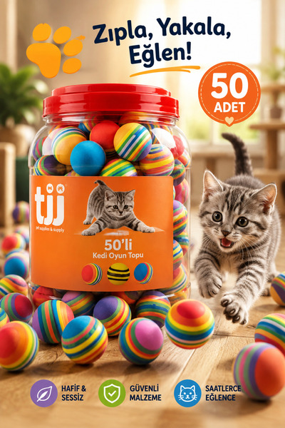 House Bird Rainbow Bounce 50 Colorful Cat Play Ball Bucket Lightweight Fun Bo...