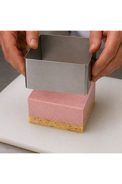 dinckitchen Square Cake and Parfait Mold with Pressing Apparatus 8X8X3,8 cm 8 cm