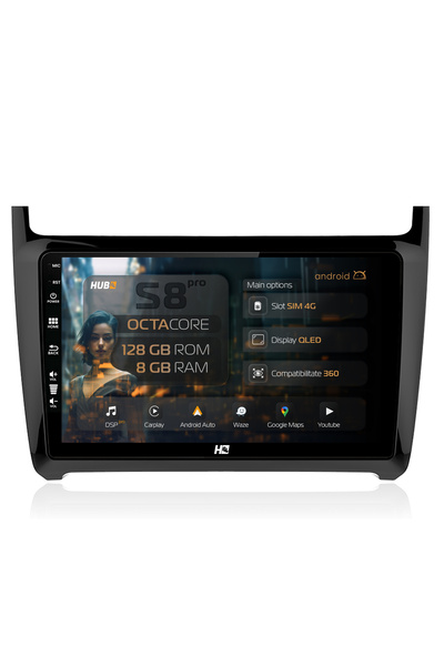 HUB64 Navigatie Android Volkswagen Polo (2014+), 9 inch, 8GB RAM, CarPlay si ...