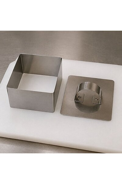 dinckitchen Square Cake and Parfait Mold with Pressing Apparatus 8X8X3,8 cm 8 cm