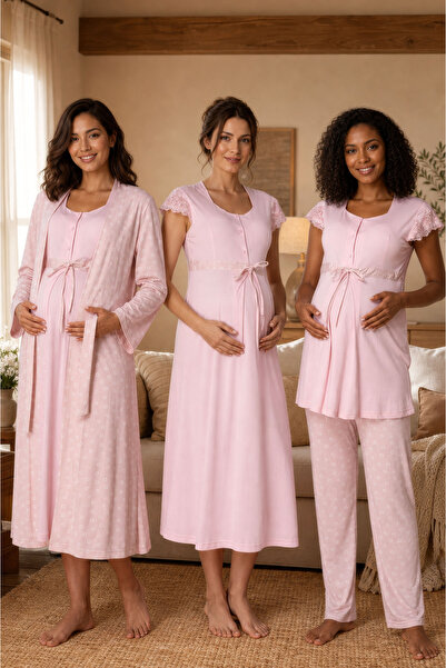 ByLohusa Cotton Maternity Set with Breastfeeding Features, 4 Pieces Effortt -...