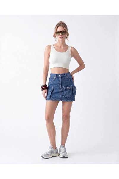 Womengrom Blue Fame Women's Denim Skirt - Short Cut with Pocket Detail