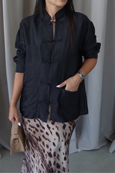 Suziş Knot Button Detailed Stylished Collar Shirt Pes5123