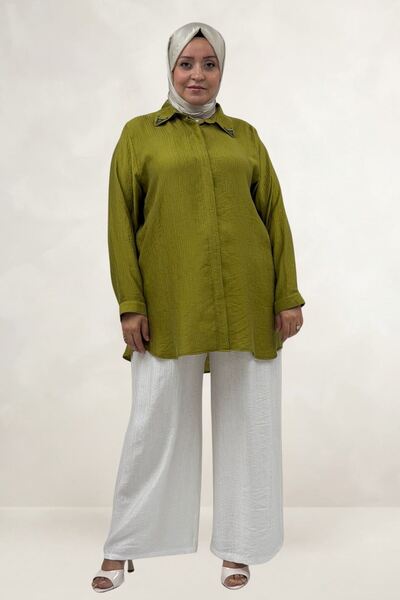 Eslina 68088 Large Size Double Lyocell Tunic with Collar Accessory Detail - O...