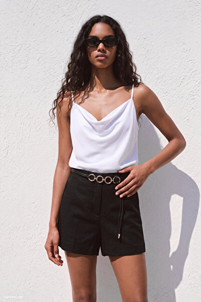 Sateen Strappy Collared Blouse - Ecru