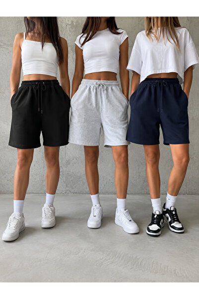 CAONNES 3-Piece Shorts for Women (Black-Grey-Navy Blue) Oversize Summer Short...