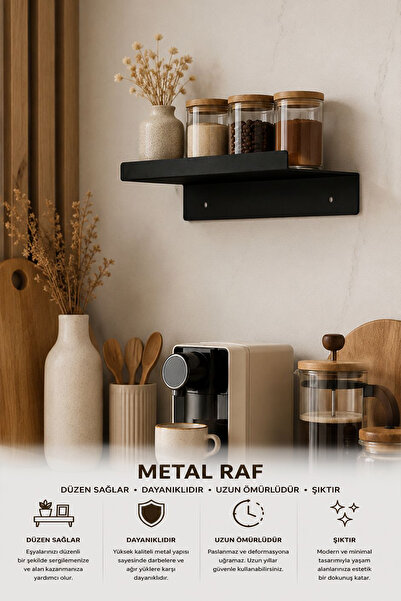 YİĞİT METAL Siyah Metal Duvara Monte Raf – Modern ve Dayanıklı Banyo ve Mutfa...