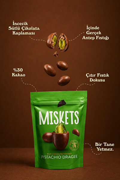 Miskets Sütlü Çikolata Kaplamalı Kavrulmuş Antep Fıstık Draje 70 G