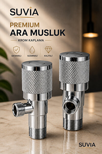 SUVİA Lüks Krom Kaplama 2’li Ara Musluk Seti Su Tasarruflu Dayanıklı Modern B...