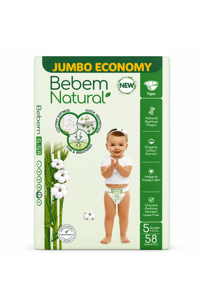 Bebem Natural Diaper Jumbo S5 58's 11-25kg