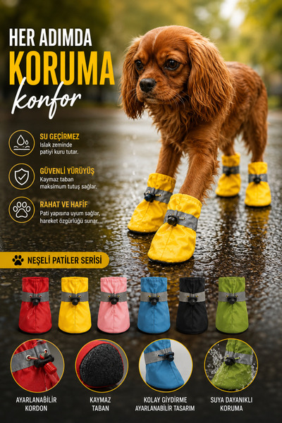 House Bird Su Geçirmez Yansıtıcı Köpek Yağmurluk Botu Kaymaz Tabanlı Ayarlana...