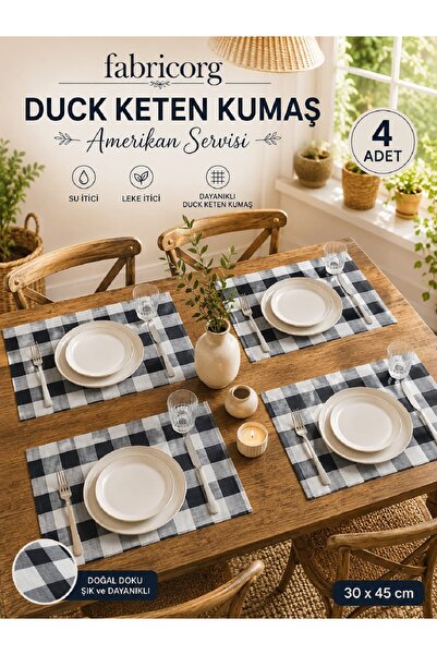 fabricorg Plaid Panama Duck Cloth Decorative Placemat Napkin (30x45cm) 4 Piec...