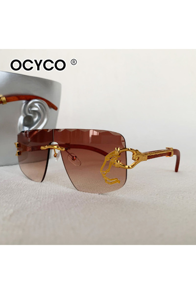 choice2 Brown Trend Golden Lion Decoration Rimless Sunglass for Men Luxury Br...