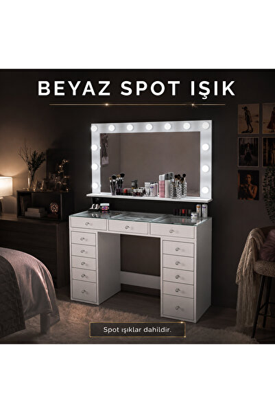 Rani Mobilya Rani BJ195 Makyaj Masası 13 Çekmeceli Cam Tablalı Takı Düzenleyi...