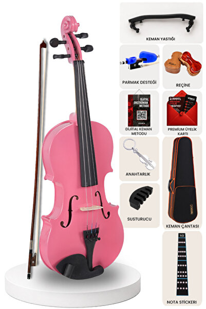Midex Hga-24pink-tys 1/2 Kaliteli Pembe Keman Seti 8-10 Yaş Çocuk Kemanı
