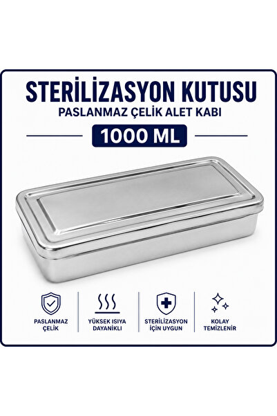 Labolist Sterilizasyon Kutusu - Paslanmaz Çelik Alet Kabı 1000ml
