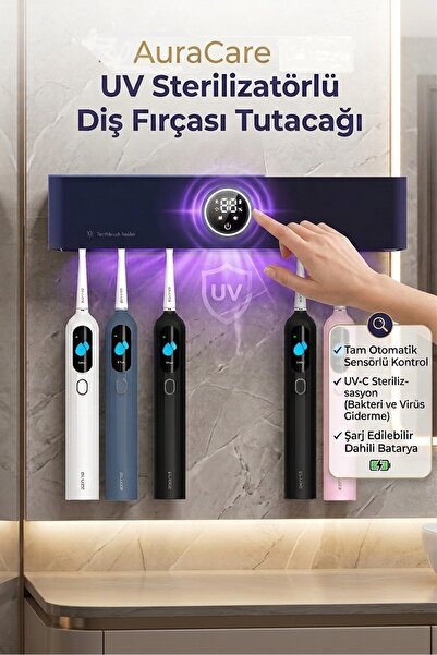 Pluzz Şarj Edilebilir Diş Fırçası Tutacağı ve Sensörlü Uv Sterilizatör (Philips Led Teknolojisi)