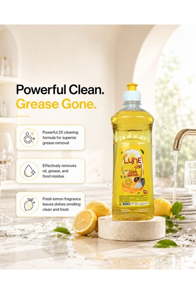 lune Lemon Dish Wash Liquid 500ml | Powerful Grease Cleaner