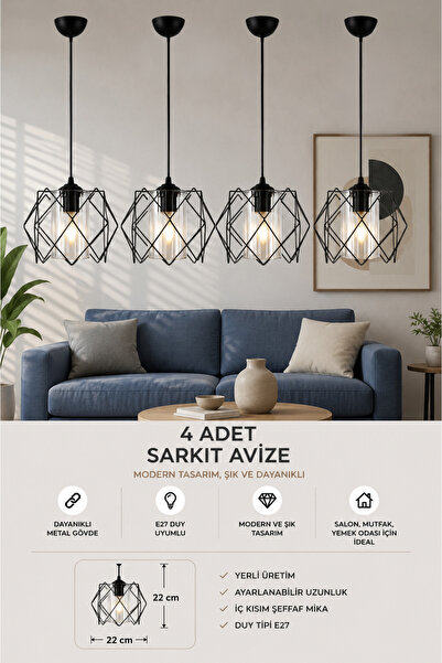 Trend Kitchen 4 Adet Silvano Koza Prizma Sarkıt Salon, Mutfak, Çocuk Odası, K...