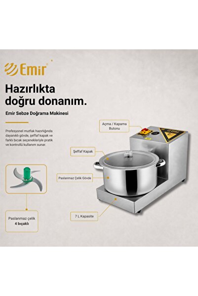 EMIR 4 Bıçaklı Soğan Sebze Doğrama Lahmacun İçi Hazırlama Makinesi 7 Litre Kapasiteli