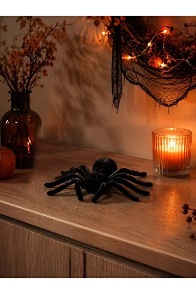 Parti Adresi Cadılar Bayramı Flok Kaplama Örümcek Halloween Parti Dekoru Siya...