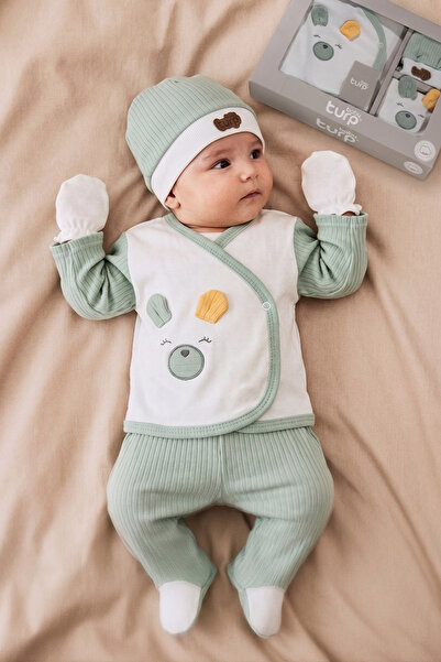 TURP BABY Cotton 3D Ear Detailed Boxed 5-Piece Newborn Hospital Discharge Set...