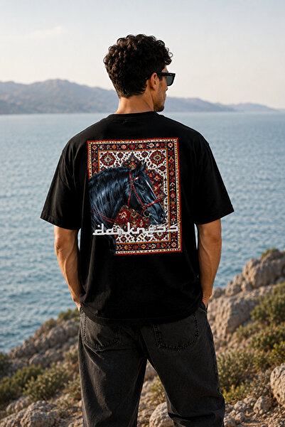 THE RULE Unisex Darkness Printed Oversize 100% Cotton Wide Cut Textured Crew ...