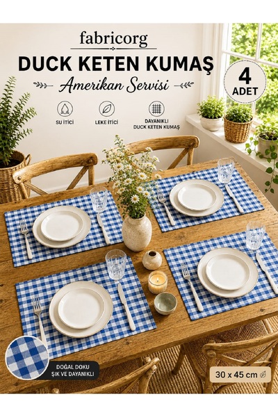 fabricorg Plaid Panama Duck Cloth Decorative Placemat Napkin (30x45cm) 4 Piec...