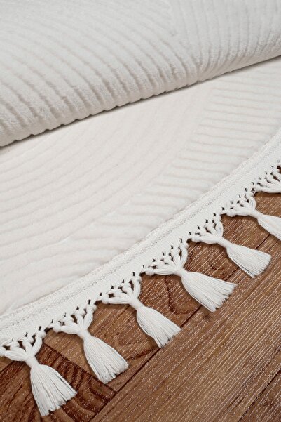 Valery Home Merinos Rölyef Joy Krem Daire Kaymaz Taban Kesme Halı Pon Pon