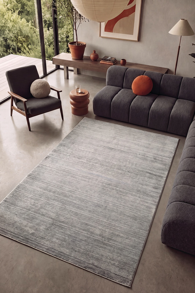 Cool Halı Pierra Antrasit Doğal Tencel İplik Yumuşak Parlak Tuşeli Minimal Lu...