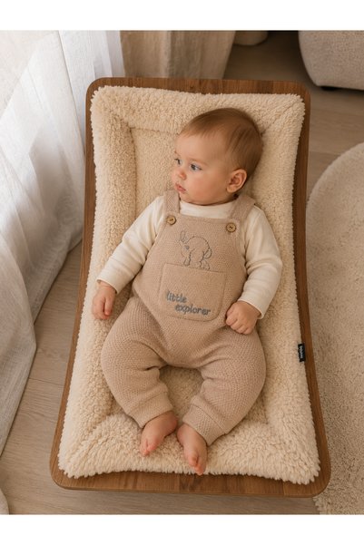 Belemir Kids Baby Boy Set Belemir Bebe Little Explorer 2-Piece Unisex Baby Salopet Set Beige – Long Sleeve Bodysuit and Salopet