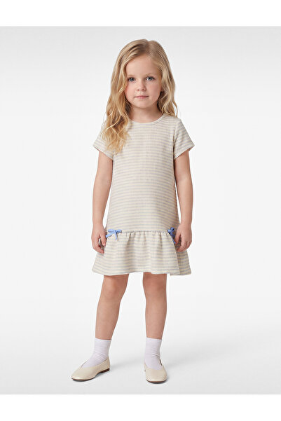 Koton Ribbon Detailed Viscose Blend Short Sleeve Crew Neck Dress