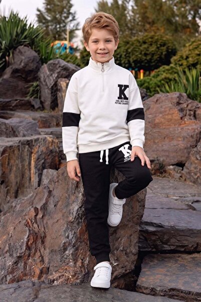 Fulla Moda 3 Thread Embroidered Half-Zipper Boys' 2-Piece Set